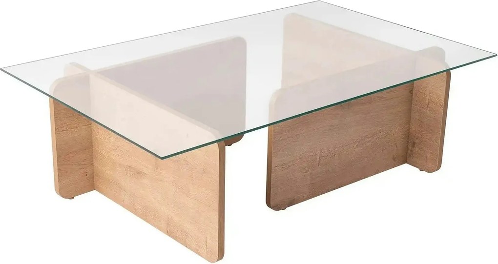 Masuta cafea FLAVIO, stejar miere/transparent, PAL/sticla, 105x65x30 c