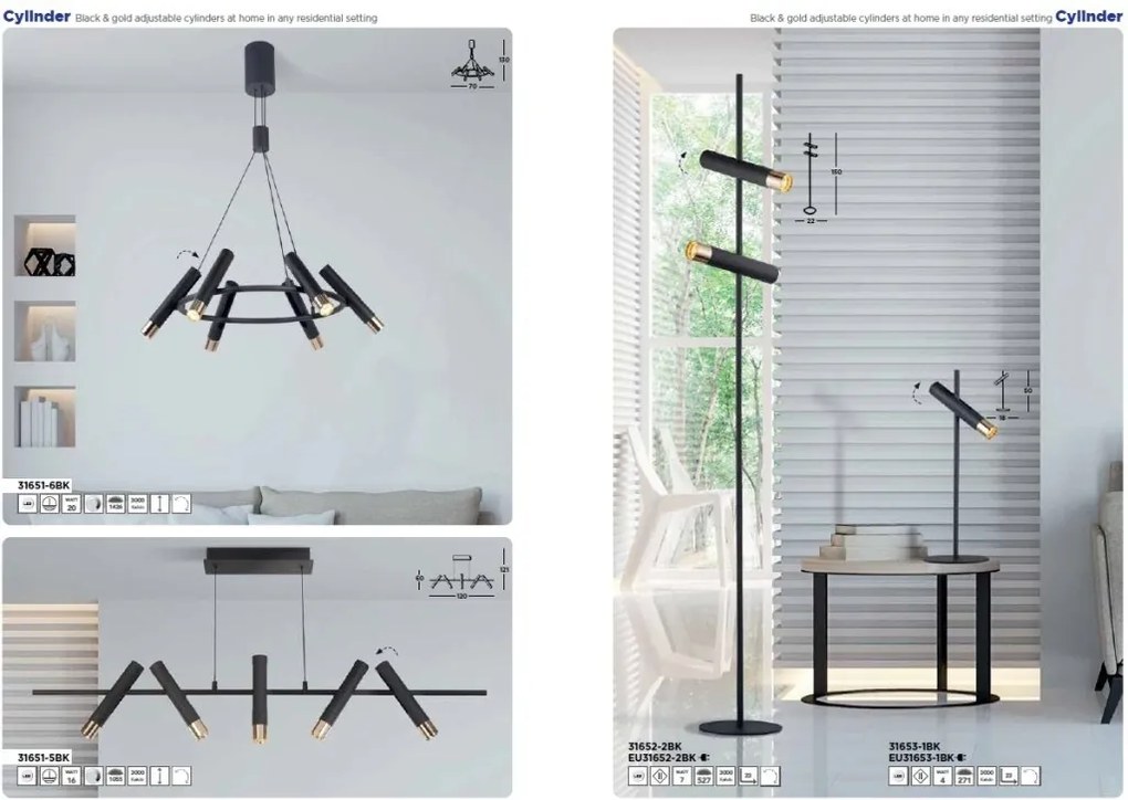 Lustra suspendata cu 6 spoturi LED directionabile Cylinder