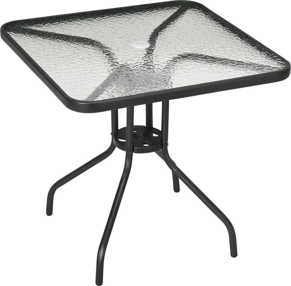 Outsunny Masă de grădină detașabilă metal 76x76 cm rezistentă la intemperii masă pentru balcon cu orificiu pentru umbrelă, antiderapant Negru | Aosom Romania