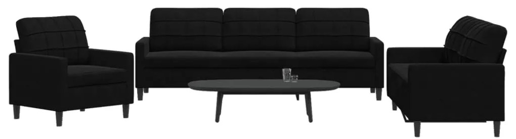 vidaXL Set de canapele cu perne, 3 piese, negru, catifea