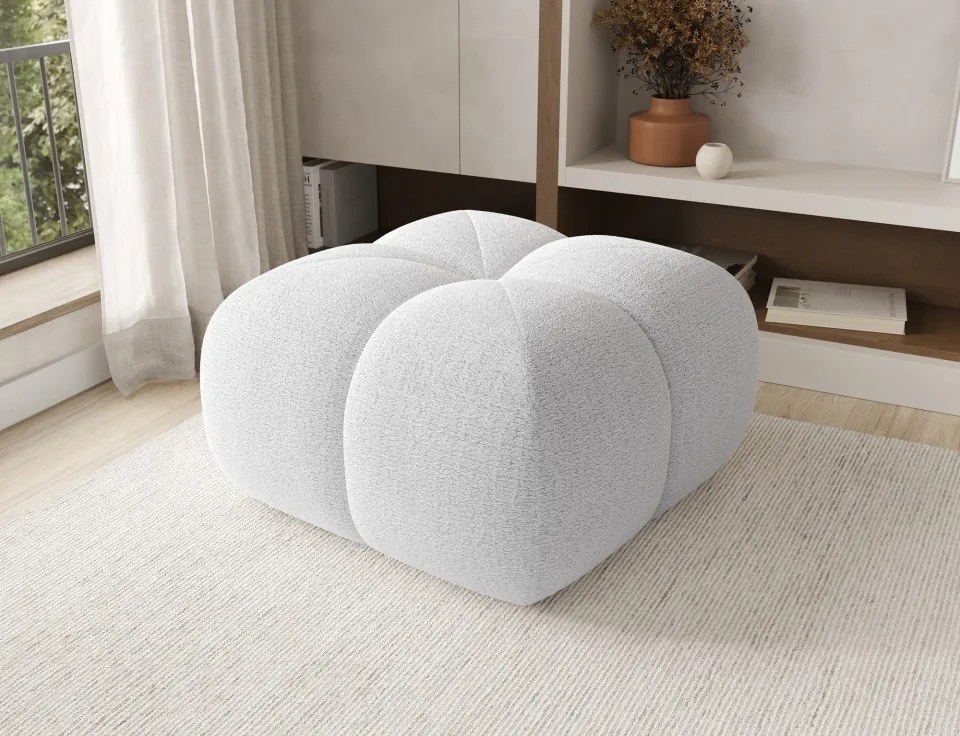 Puf Tapitat Covio 85x85x52 cm, alb Bouclé – Royal 01