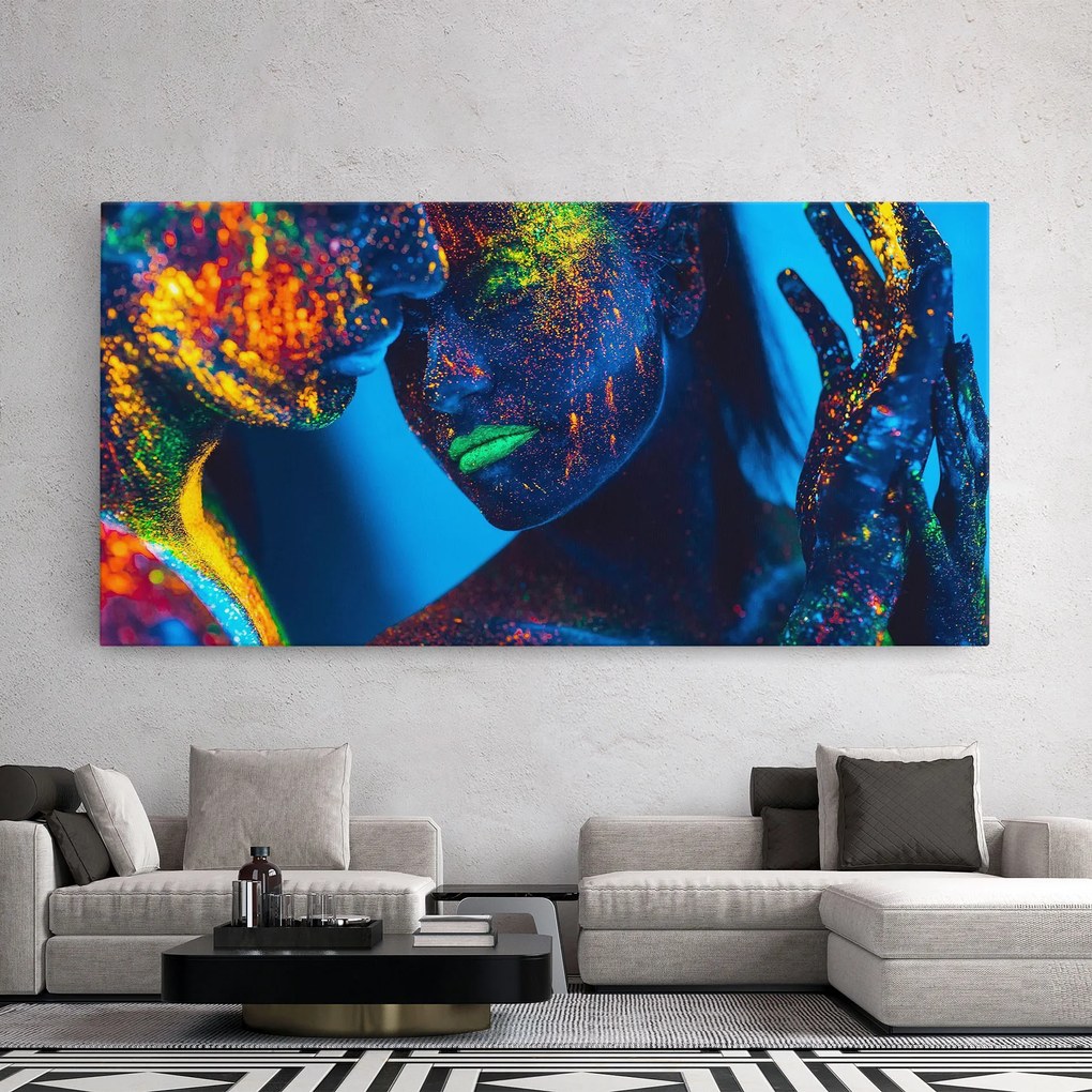 Tablou Canvas, 50x100cm, Dormitor si Living, Abstracte, Culori vibrante, Fluorescent Couple