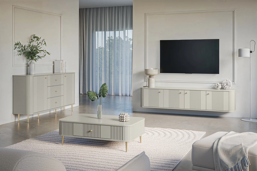 Dulap TV suspendată Vesper 4D 187 cm - cașmir / mânere aurii