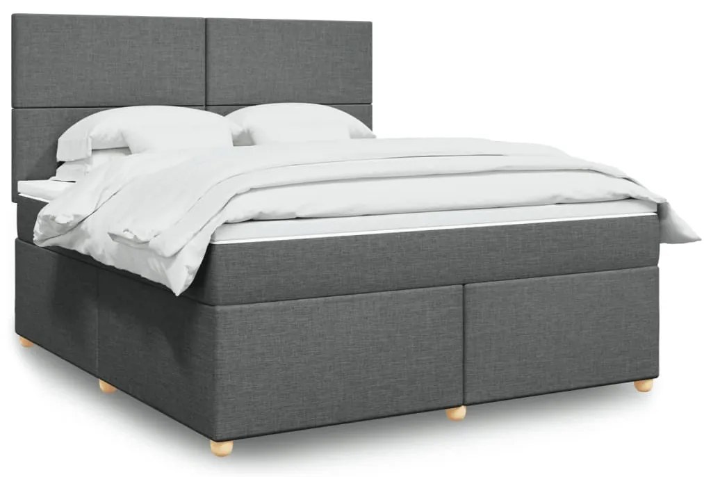 vidaXL Pat box spring cu saltea, gri închis, 180x200 cm, textil