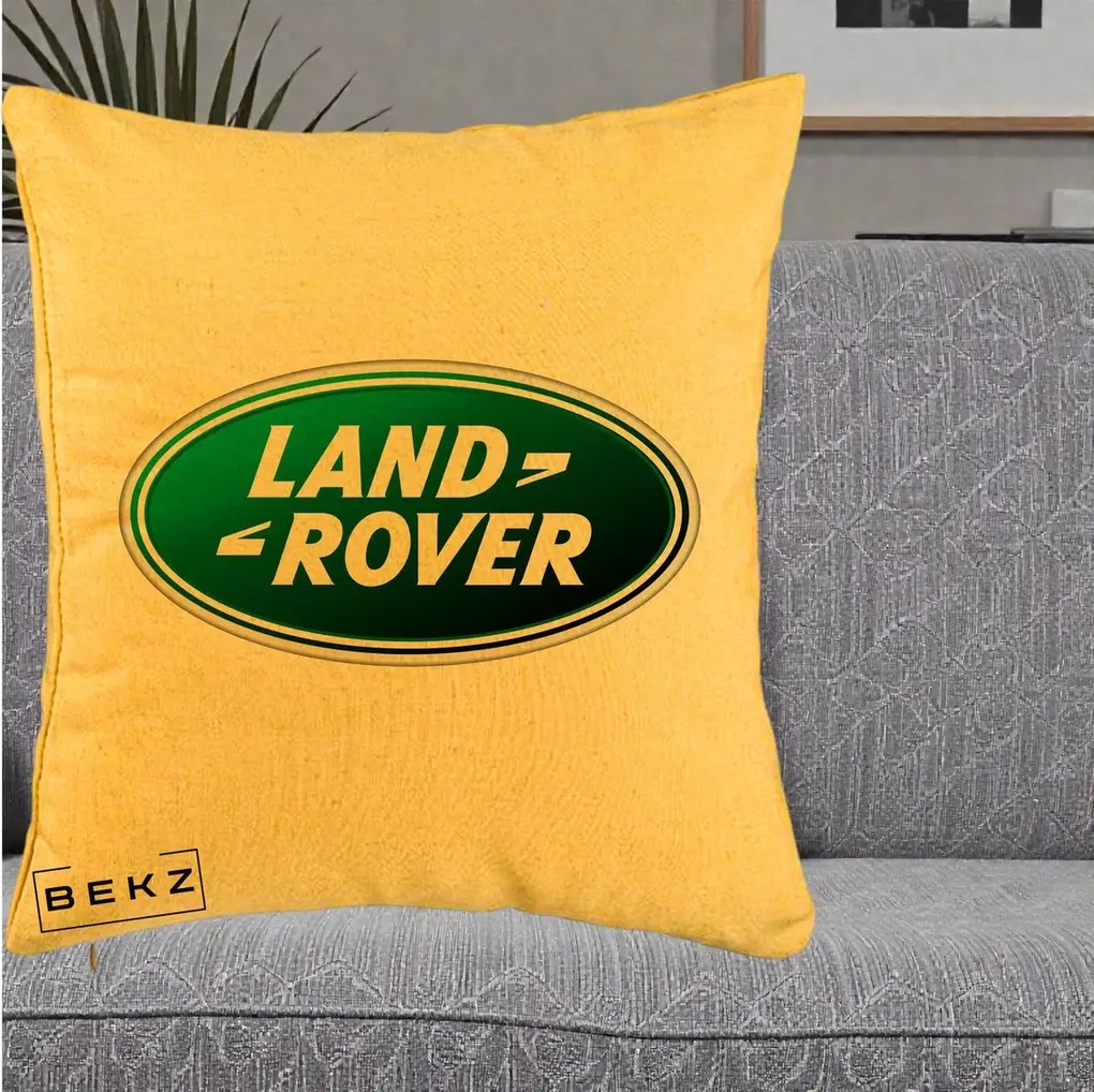 Perna Personalizata cu emblema Land Rover, 40x40 cm, Galben, Husa Detasabila, Perna Inclusa, BEKZ®