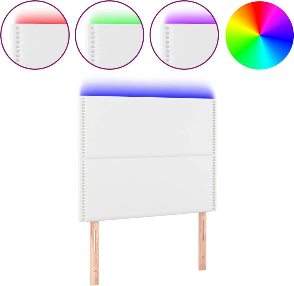 vidaXL Tăblie de pat cu LED, alb, 100x5x118/128 cm, piele ecologică
