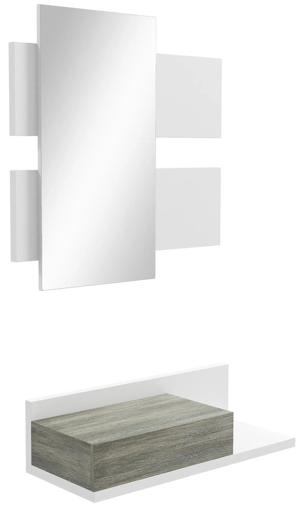 Mobilier de Intrare 2 in 1 cu Oglinda de Perete 75x3.5x75cm si Sertar 75x30.5x20cm, pentru hol, din MDF si Sticla, Gri-Alb HOMCOM | Aosom Romania