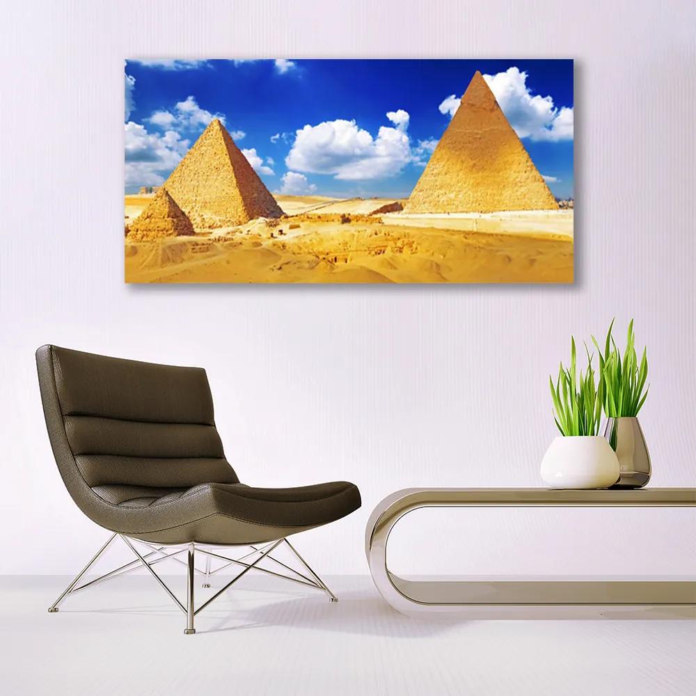 Tablouri acrilice Desert Piramidele Peisaj Galben Albastru