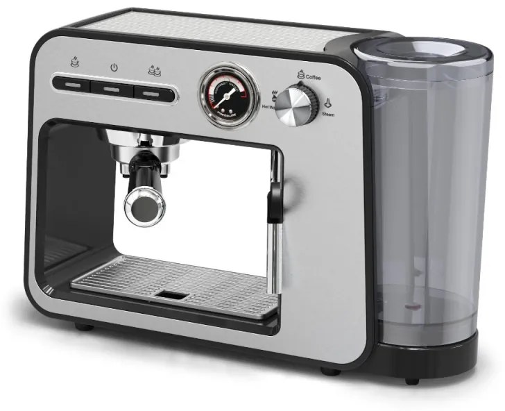 Espressor Oliver Voltz OV51171H, 1450W, 15 bar, 1L, Cafea macinata, Spumare lapte, Incalzire cesti, Inox