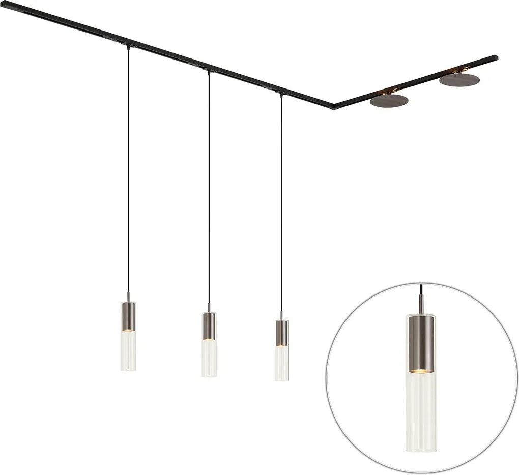 Modern railsysteem zwart met 3 hanglampen en 2 plafondlampen gunmetal 1-fase - Iconic Lloyd Pulley