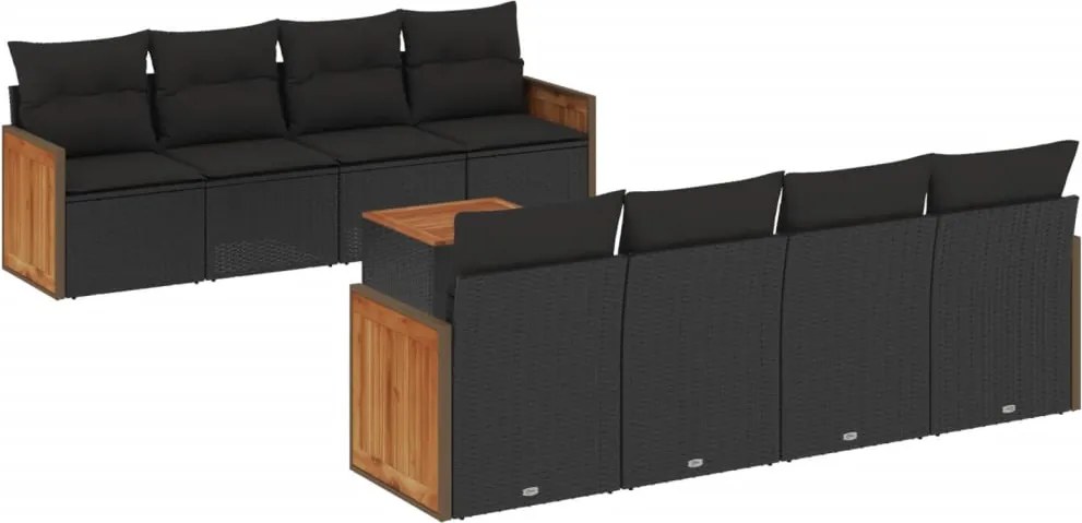 vidaXL Set mobilier de grădină cu perne, 9 piese, negru, poliratan