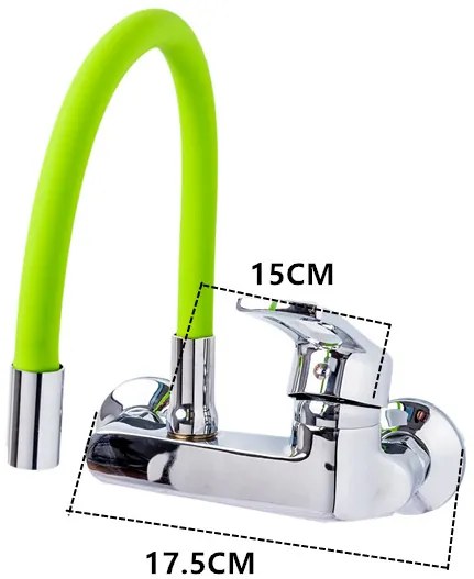 Baterie bucatarie,tip lebada , prindere pe perete, pipa flexibila verde , TRENDY S