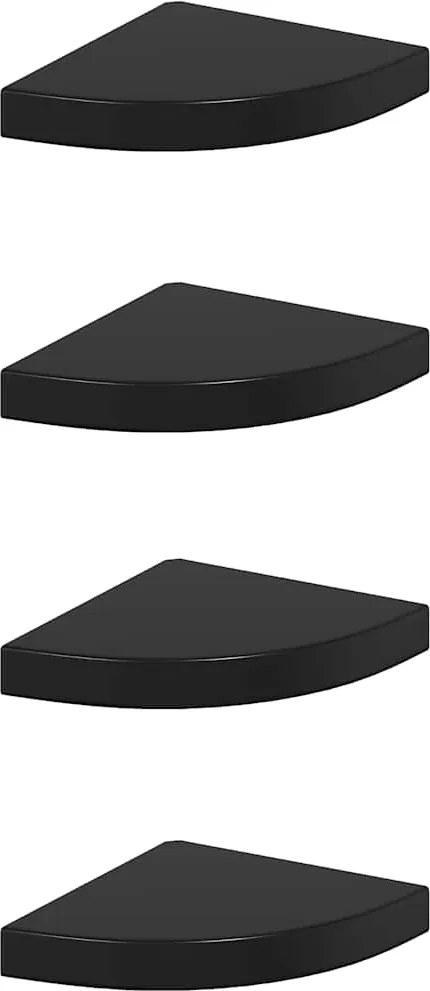 vidaXL Rafturi de colț, 4 buc., negru extralucios, 25x25x3,8 cm, MDF