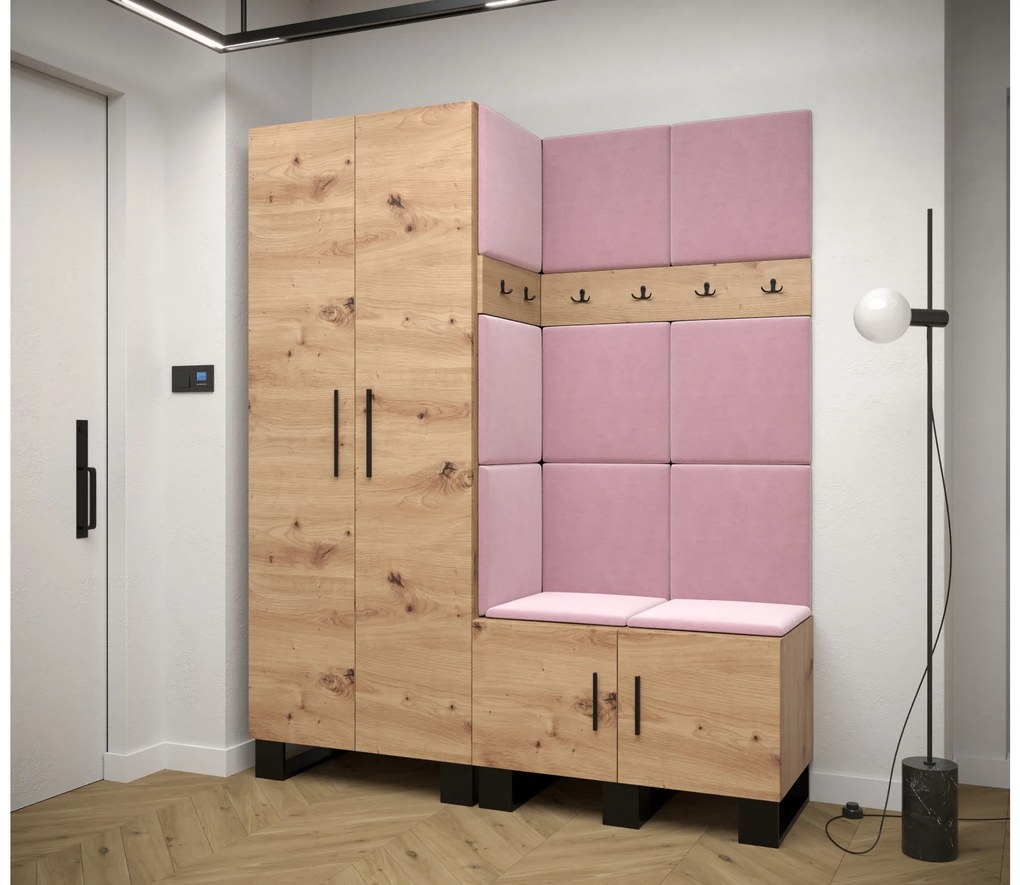 Set mobilier pentru hol Amanda 2 (Stejar artisan + roz). 1085867