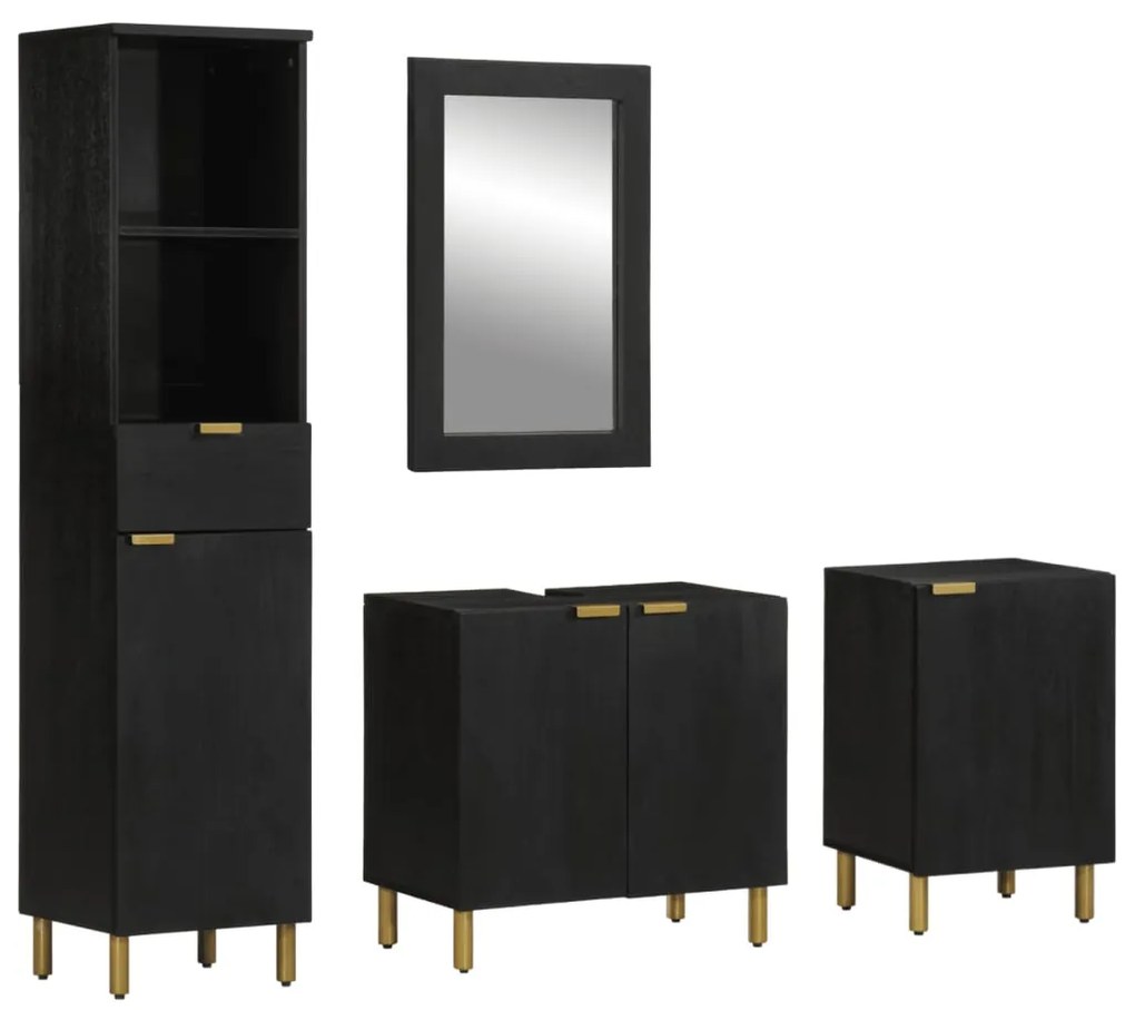 vidaXL Set mobilier de baie, 4 piese, negru, lemn prelucrat