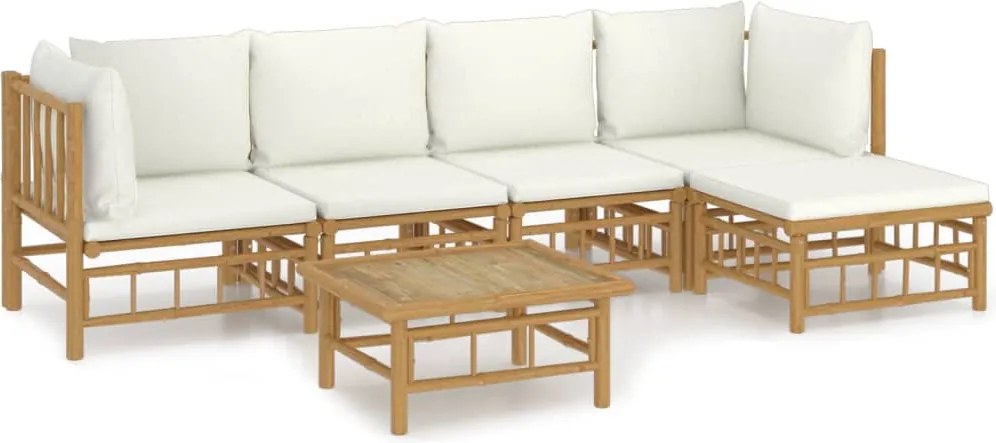 vidaXL Set mobilier de grădină cu perne alb crem, 6 piese, bambus