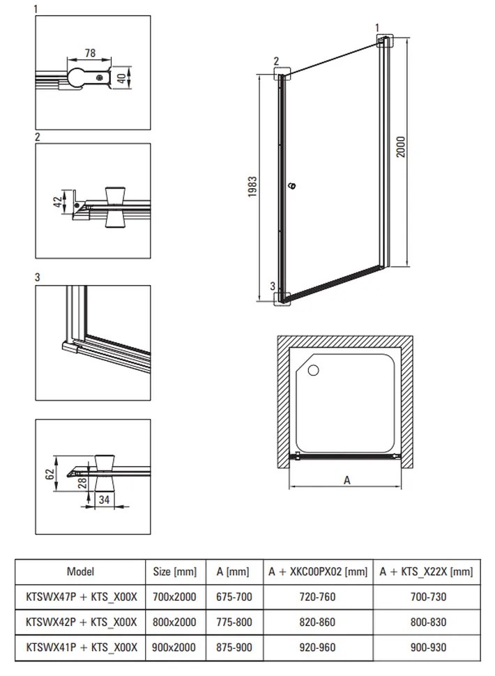 Usa sticla dus batanta 70x200 cm profil crom Deante Kerria Plus 2 700x2000 mm, Crom lucios