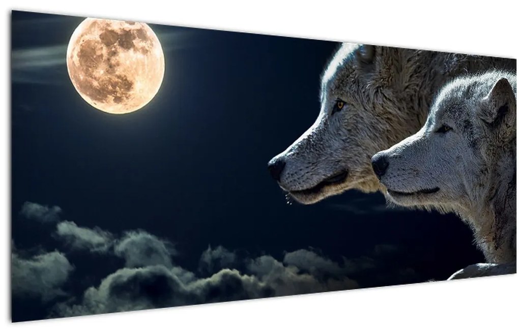 Tablou cu lupi în lună (120x50 cm)