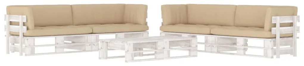 vidaXL Set mobilier din paleți cu perne, 6 piese, alb, lemn pin tratat