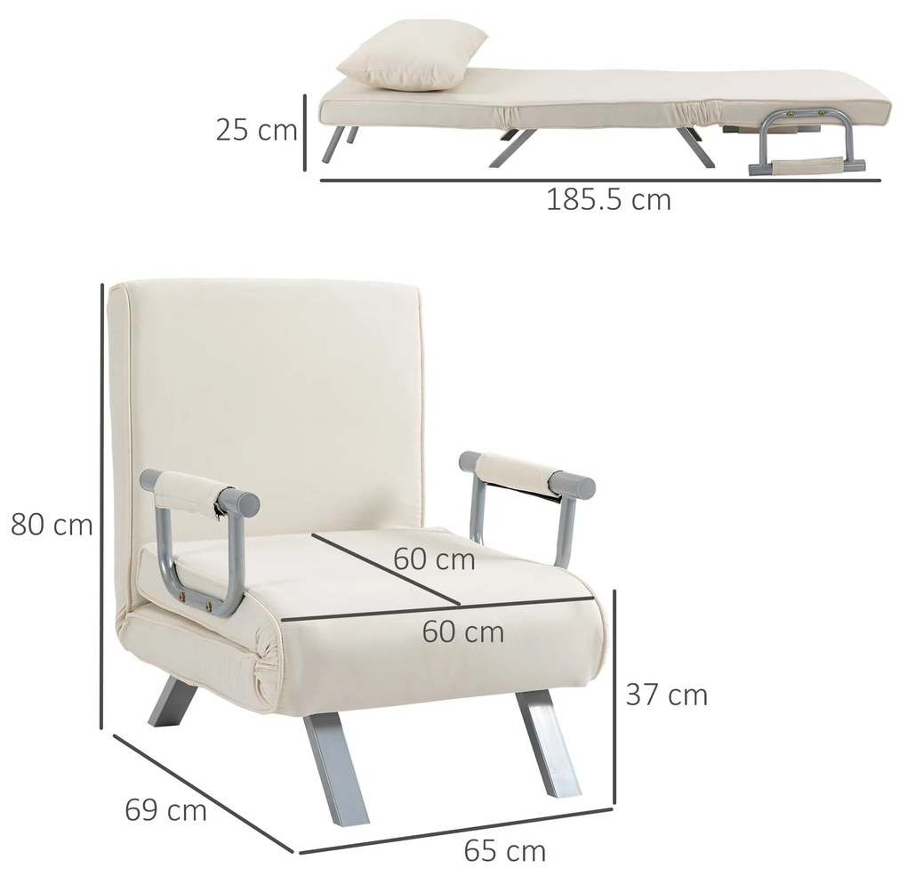 Fotoliu pat extensibil Modern HOMCOM 2 in 1 cu spatar reglabil pe 5 nivele, 65x69x82cm | Aosom Romania