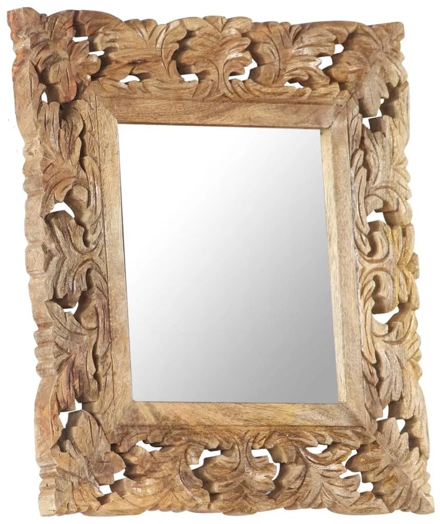 Oglinda sculptata manual, maro, 50x50 cm, lemn masiv de mango 1, Maro, 50 x 50 cm