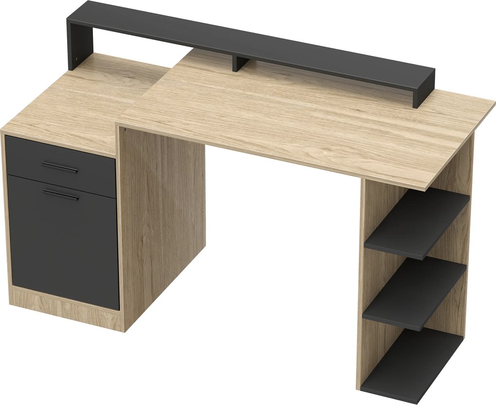 HOMCOM Masă pentru calculator cu spațiu de depozitare și rafturi, birou modern pentru birou și cameră de lucru, 140 cm, stejar | Aosom Romania