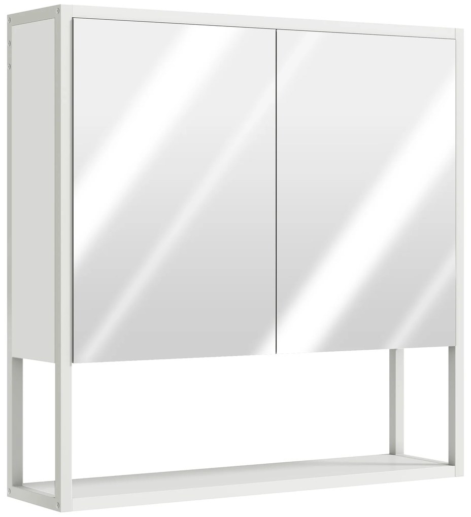 HOMCOM Dulap de Baie de Perete cu Oglindă, Dulap cu Raft Reglabil și Raft Deschis, 60x16x60 cm, Alb | Aosom Romania