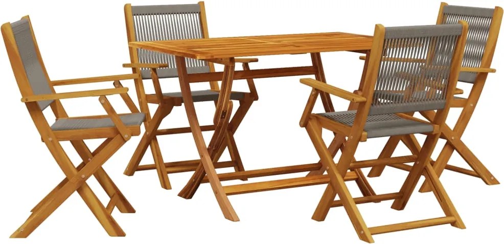 vidaXL Set mobilier de grădină 5 piese polipropilenă gri/lemn masiv