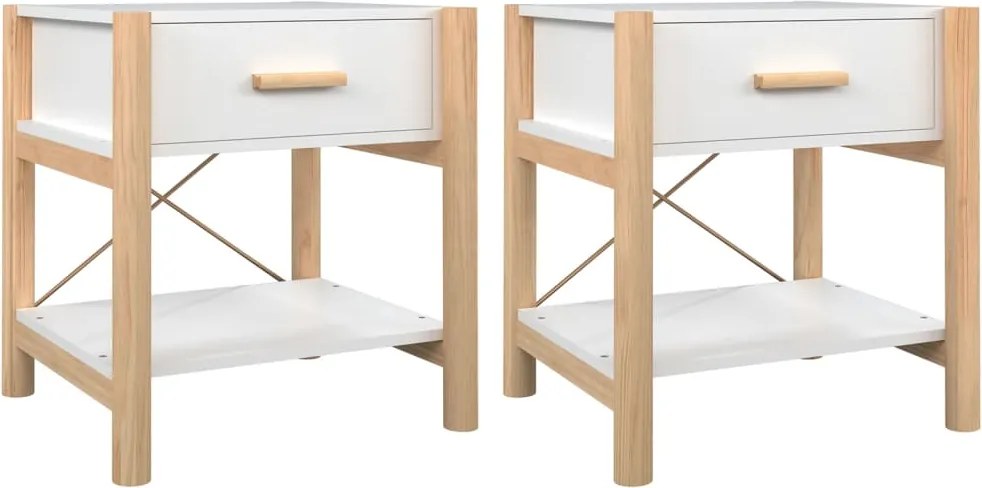 vidaXL Noptiere, 2 buc., alb, 42x38x45 cm, lemn prelucrat