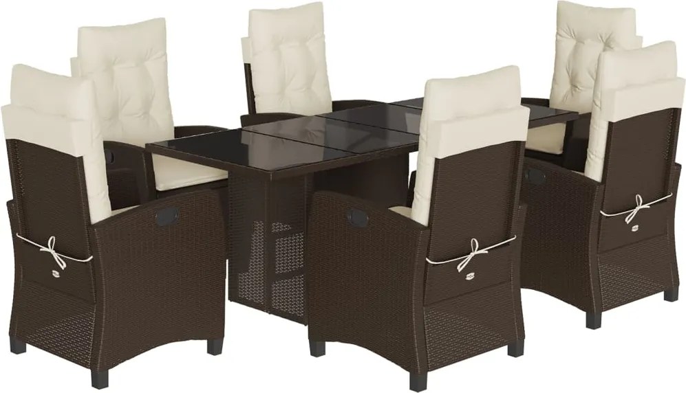 vidaXL Set mobilier de grădină cu perne, 7 piese, maro, poliratan