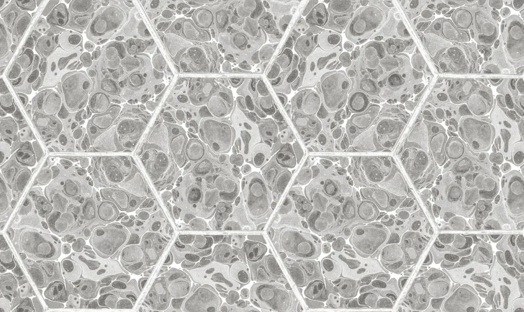 Tapet Marbled Hexagon Tiles, Grey, Rebel Walls, 5 mp / rola