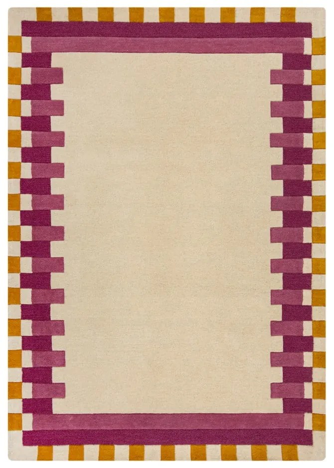Covor galben/roz țesut manual din lână 200x290 cm Kai Wool Border – Flair Rugs