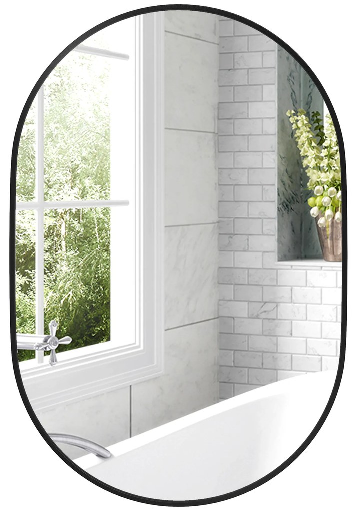 HOMCOM Oglindă pentru Baie cu Ramă din Aluminiu, 40x70 cm, Negru | Aosom Romania