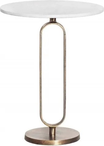 Masuta laterala din aluminiu si marmura Elegance 60cm auriu/ alb