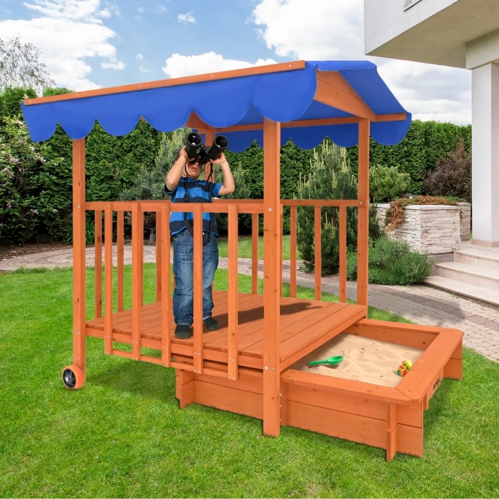 Groapa cu nisip cu verandă HAPPY, 130x130x143cm, maro/albastru Jurhan