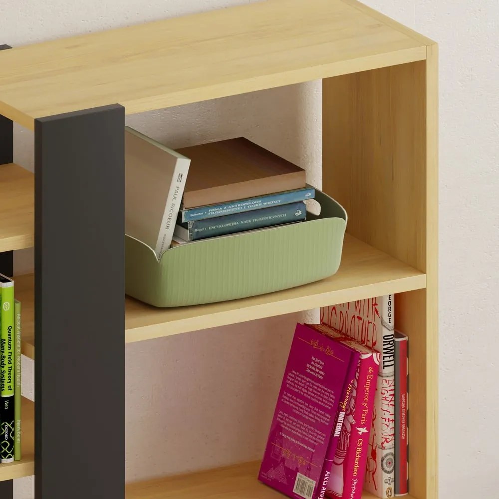 Bibliotecă neagră/în culoare naturală cu aspect de lemn de stejar 80x152 cm Axel – Marckeric