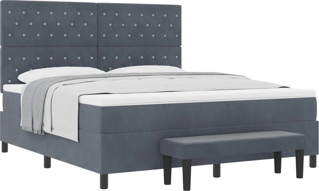 vidaXL Pat cu arcuri cu saltea Gri închis 180 x 200 cm Catifea