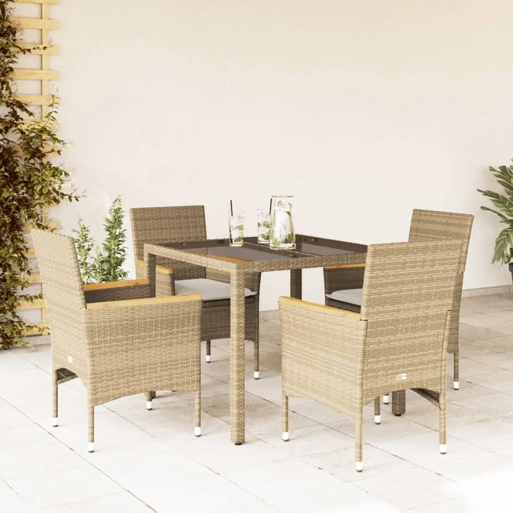 vidaXL Set mobilier de grădină cu perne 5 piese bej poliratan &amp; sticlă