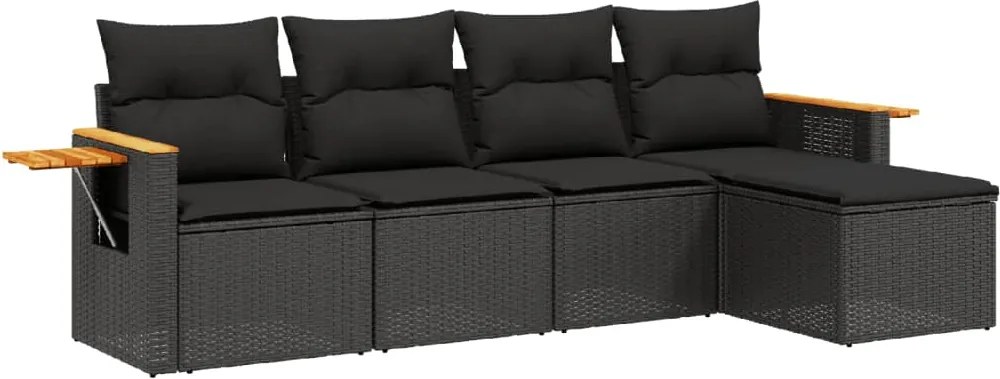 vidaXL Set mobilier de grădină cu perne, 5 piese, negru, poliratan