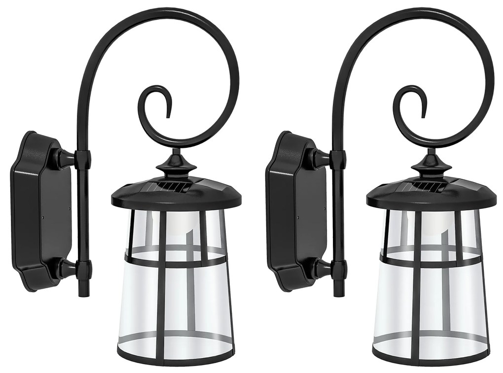 Outsunny Lot de 2 lampe murale aplici solare LED pentru exterior IP44 16,5x25,5x41cm negru | Aosom Romania