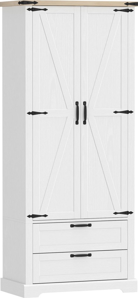 HOMCOM Bufet înalt pentru bucătărie, dulap de bucătărie cu 2 uși, 2 sertare, rafturi reglabile, stil rustic, 76x40x180cm, alb | Aosom Romania