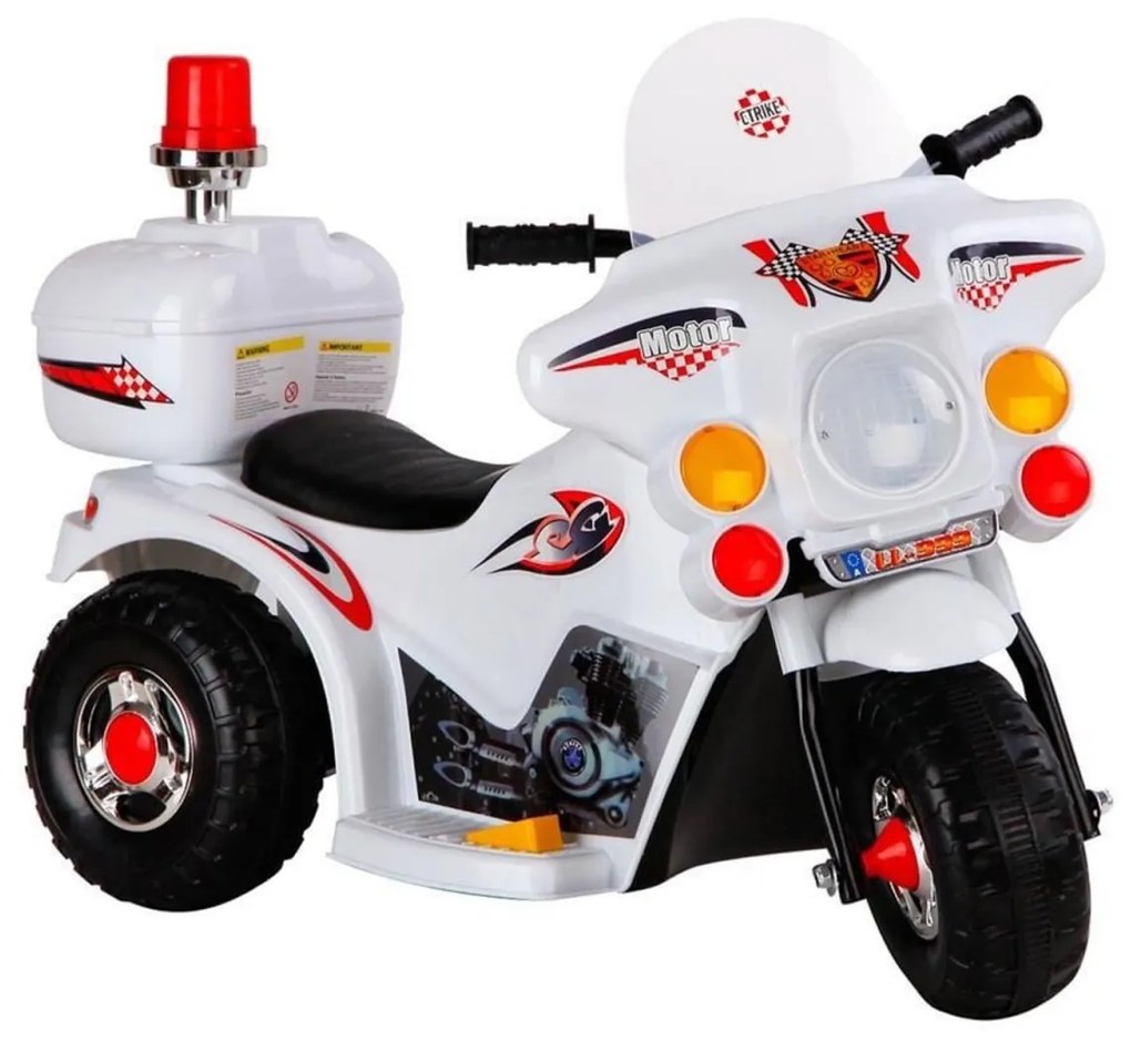 Motocicleta Electrica cu Acumulator Pentru Copii LENA BABY® , cu muzica si lumini,3 roti, MERS CU SPATELE, Alb