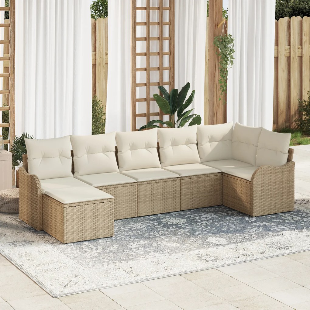 vidaXL Set de canapele pentru grădină cu pernă 7 pcs Bej Rattan poli