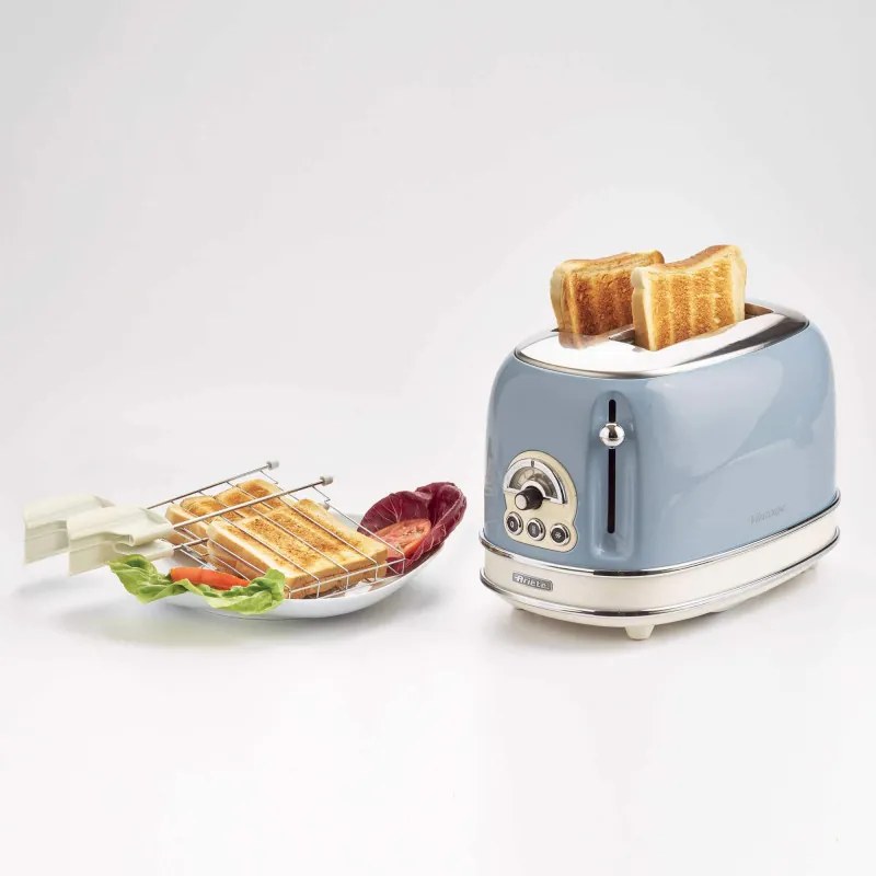 Prajitor de paine Ariete VINTAGE 0155/05, 810W, 2 felii, 3 functii, 6 trepte, Tava firimituri detasabila, Albastru
