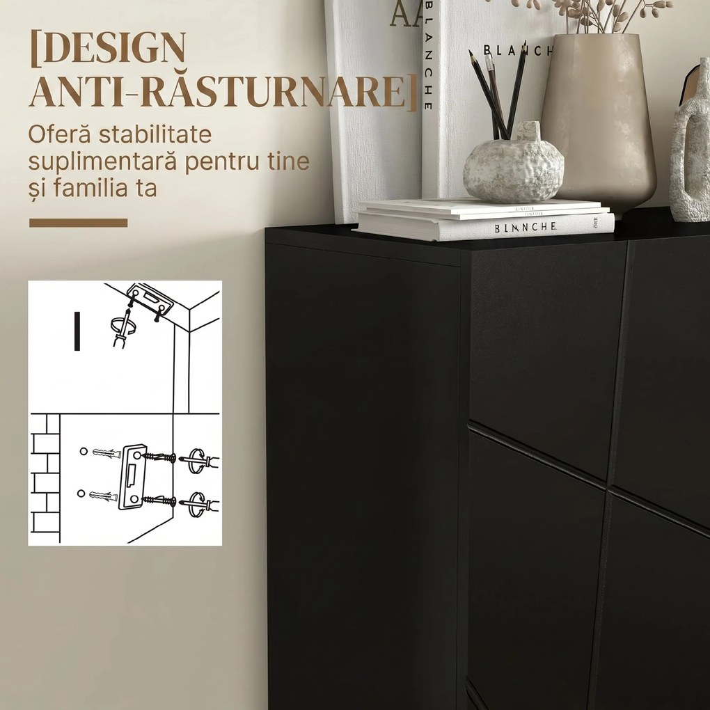 HOMCOM Dulap Îngust pentru Pantofi, Dulap Subțire pentru Depozitarea a 15-20 de Pantofi, 95x72x31.5 cm, Negru | Aosom Romania