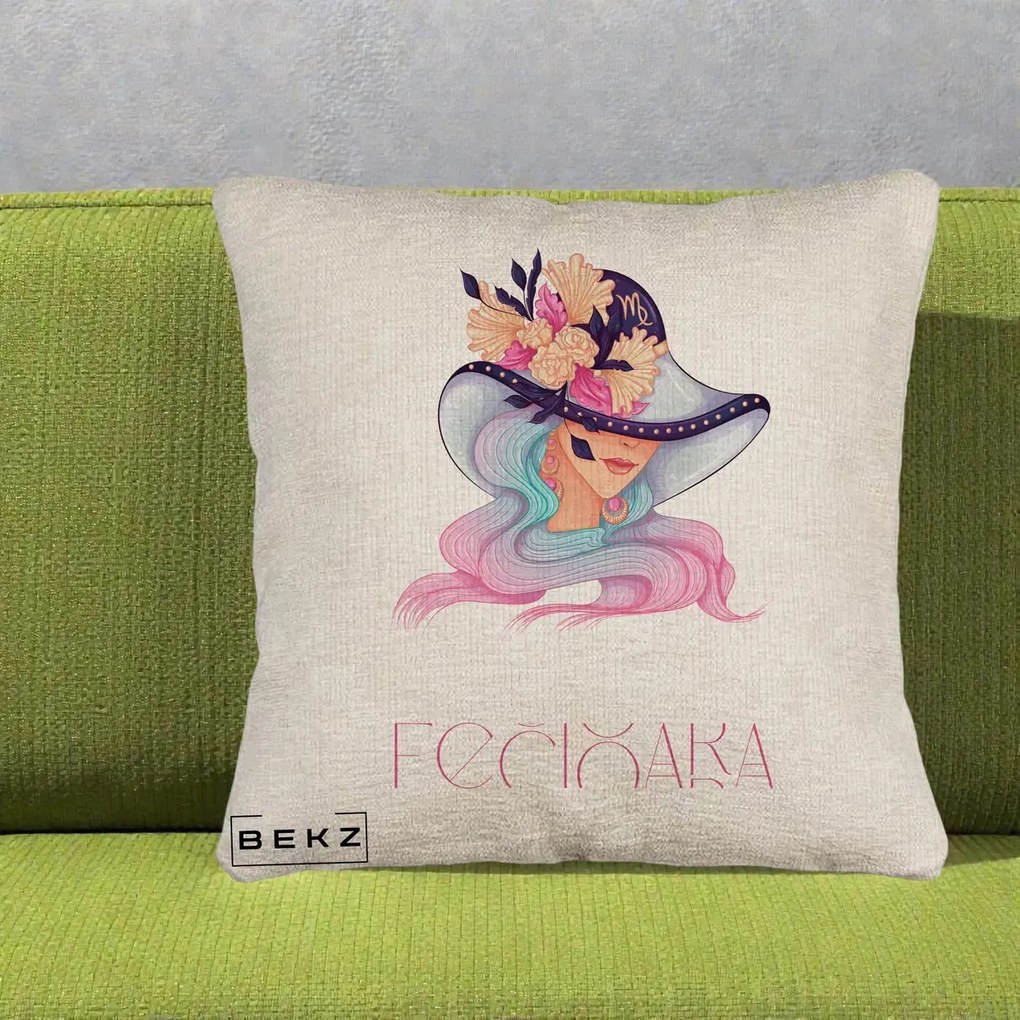 Perna Personalizata Zodie Fecioara, 40x40 cm, Bej Canapea, Husa Detasabila, Perna Inclusa, BEKZ®