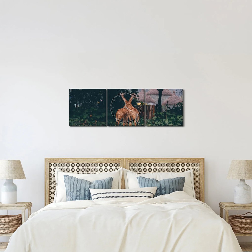 Tablou cu două girafe (cu ceas) (90x30 cm)