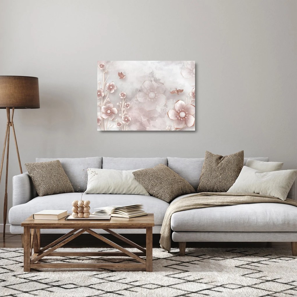 Tablou pe sticlă - Flori roz (70x50 cm)