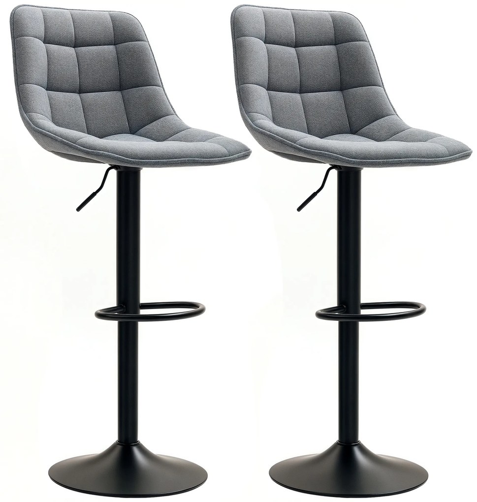 HOMCOM Scaun de bar modern, set de 2 scaune rotative cu spătar, reglabil pe înălțime, cu suport pentru picioare, tapițat, Gri închis | Aosom Romania