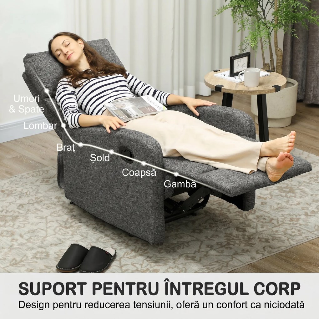 HOMCOM Fotoliu Modern Reclinabil 145° max, Tapițat din Chenille Gri | Aosom Romania
